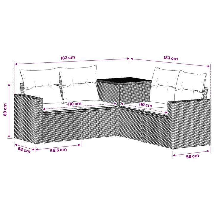 Sofa Sæt 5 stk. Beige og lys grå Poly Rattan og Stål