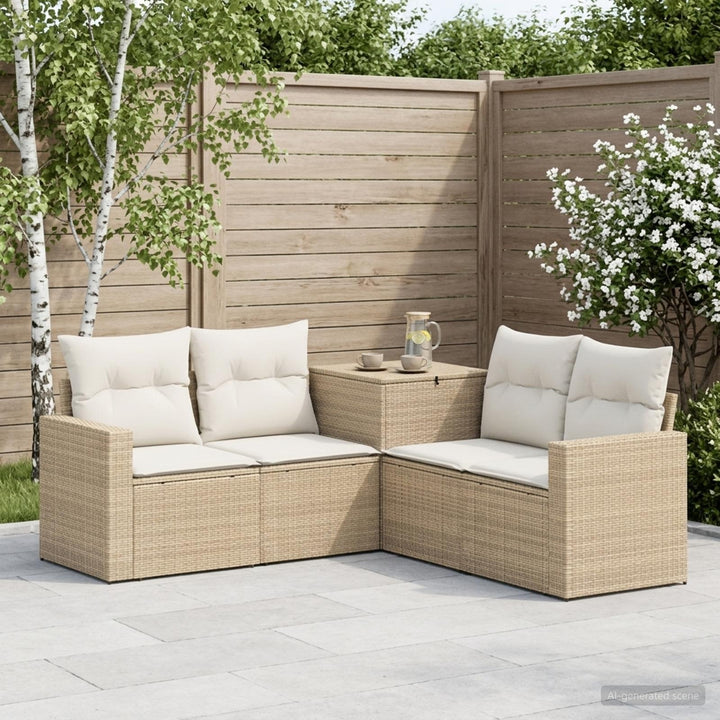 Sofa Sæt 5 stk. Beige og cremehvid Poly Rattan og Stål