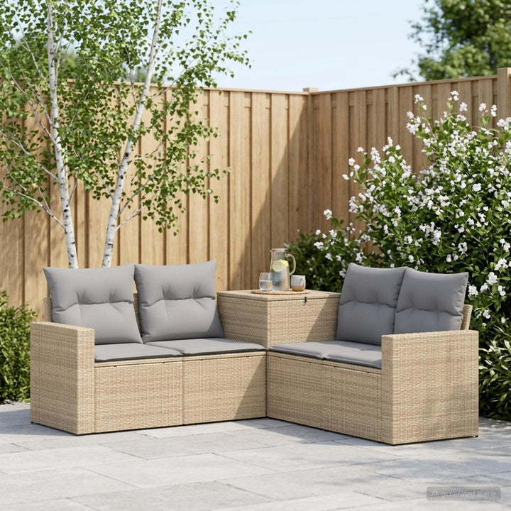 Sofa Sæt 5 stk. Beige og lys grå Poly Rattan og Stål