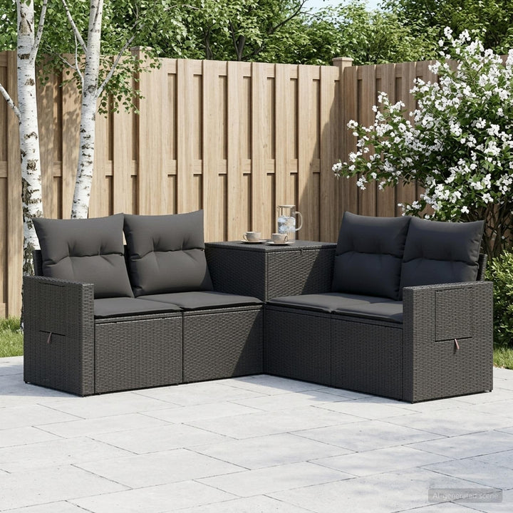 Sofa Sæt 5 stk. Sort Poly Rattan og Stål