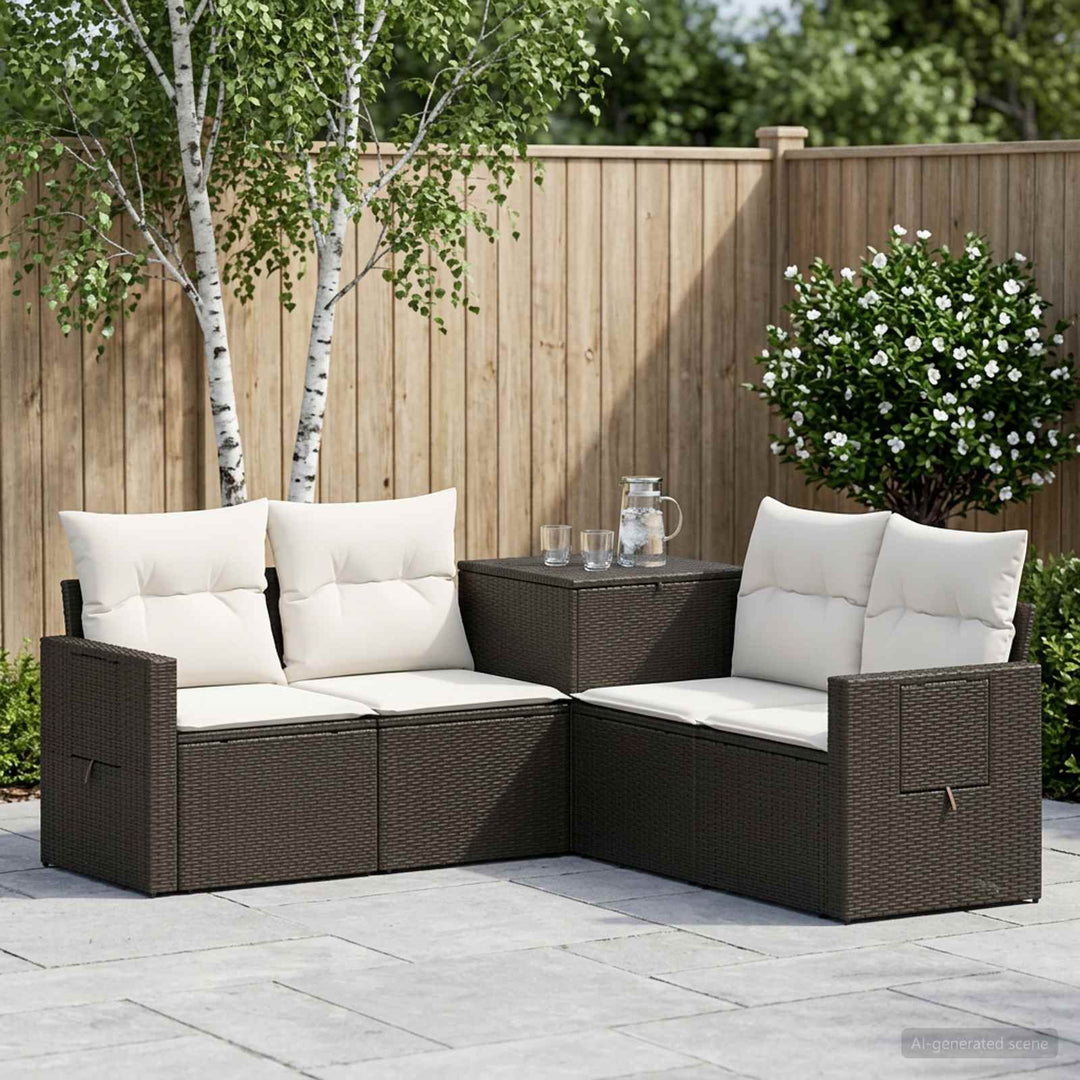 Sofa Sæt 5 stk. Sort og Cremehvid Poly Rattan og Stål