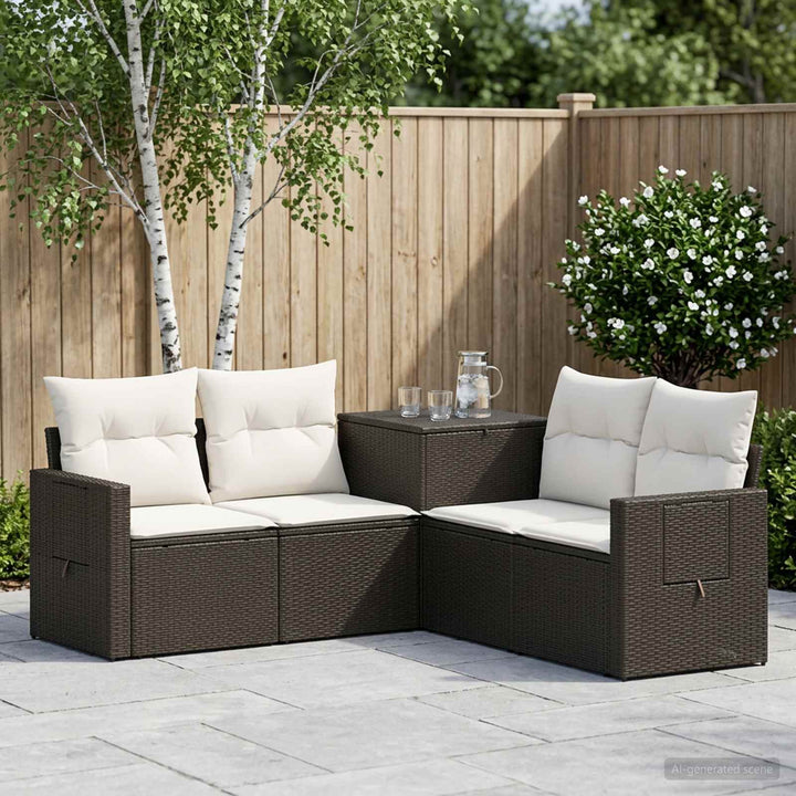 Sofa Sæt 5 stk. Sort og Cremehvid Poly Rattan og Stål