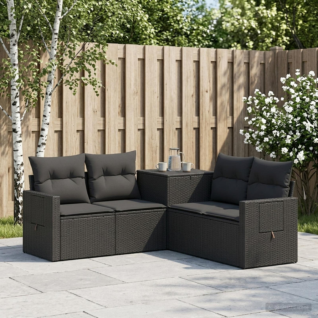Sofa Sæt 5 stk. Sort Poly Rattan og Stål