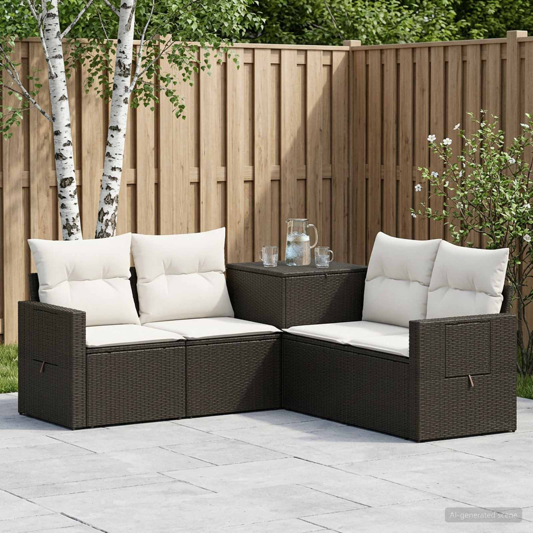 Sofa Sæt 5 stk. Sort og Cremehvid Poly Rattan og Stål