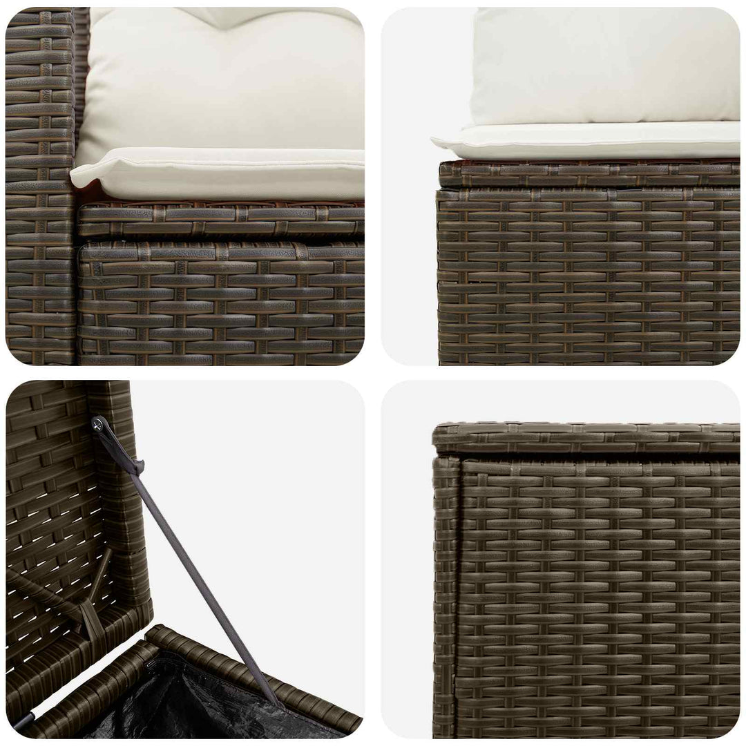 Sofa Sæt 5 stk. Brun og Creme Hvid Poly Rattan og Stål