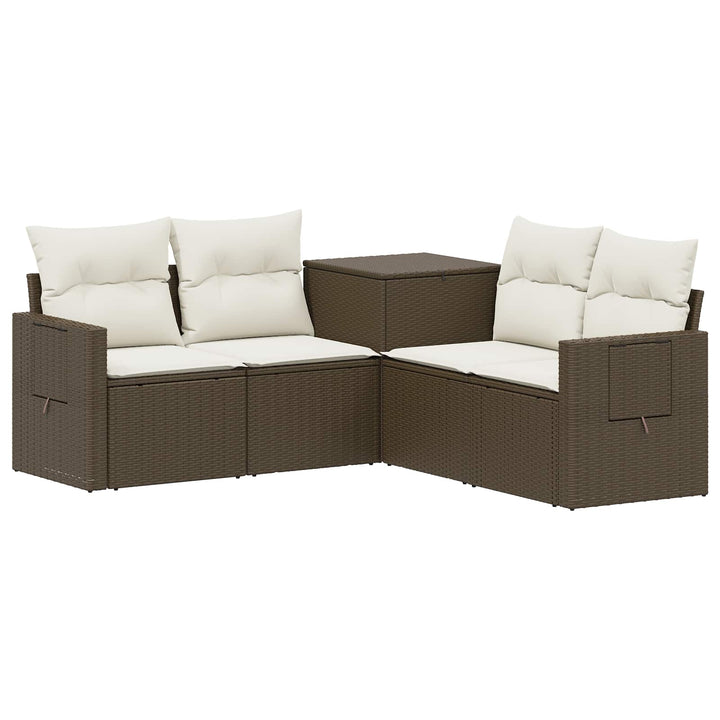 Sofa Sæt 5 stk. Brun og Creme Hvid Poly Rattan og Stål