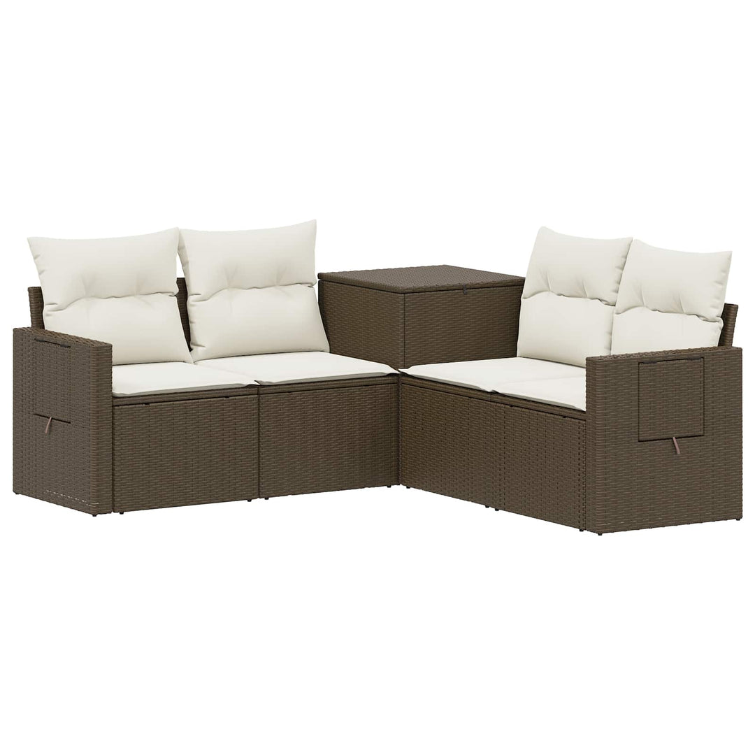 Sofa Sæt 5 stk. Brun og Creme Hvid Poly Rattan og Stål
