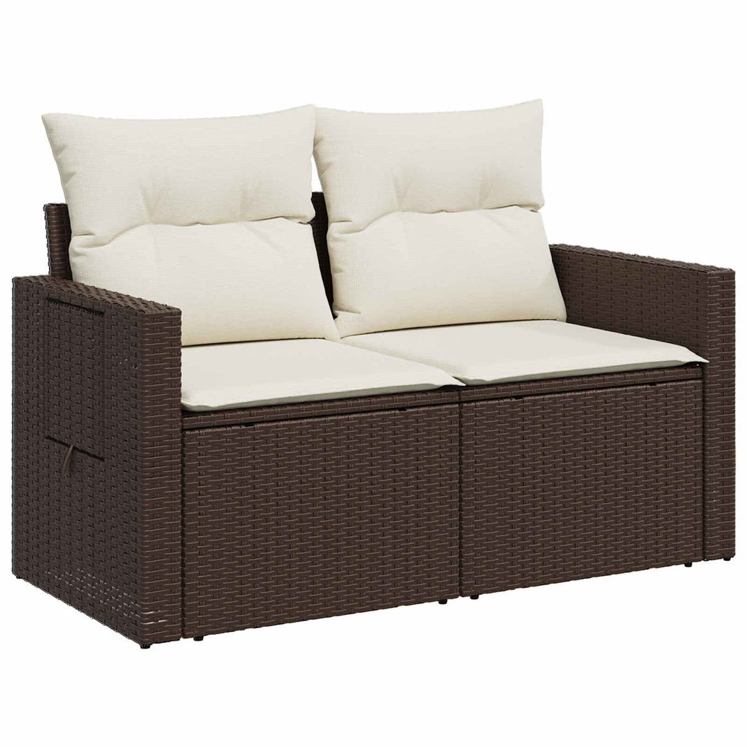 Sofa Sæt 5 stk. Brun og Creme Hvid Poly Rattan og Stål