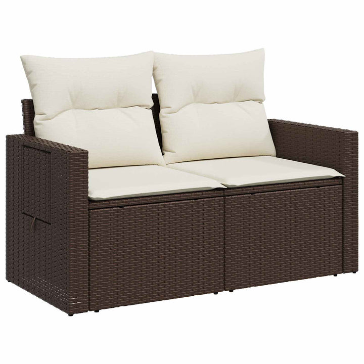 Sofa Sæt 5 stk. Brun og Creme Hvid Poly Rattan og Stål