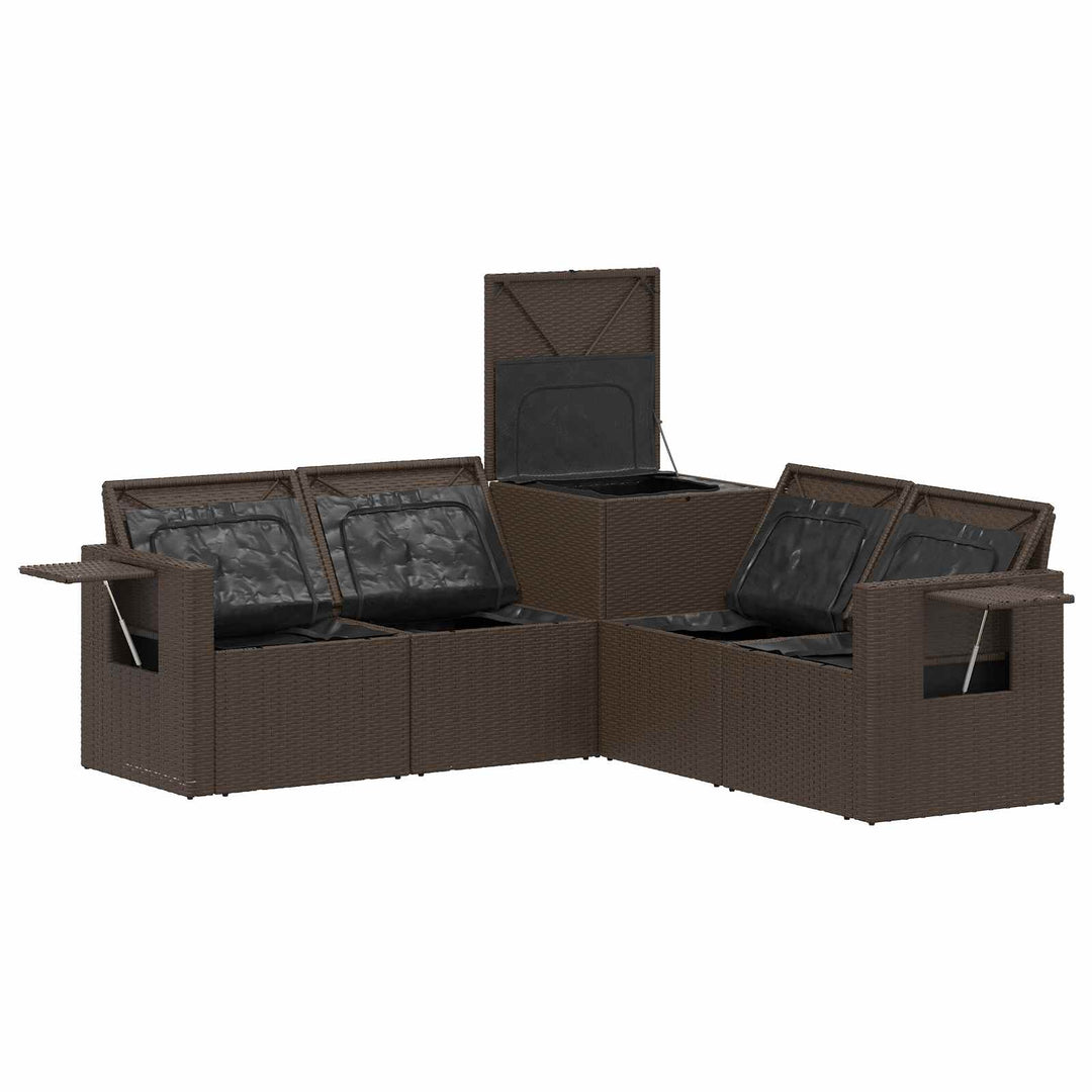 Sofa Sæt 5 stk. Brun og Creme Hvid Poly Rattan og Stål