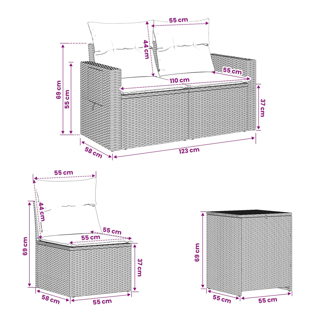 Sofa Sæt 5 stk. Grå og Mørkegrå Poly Rattan og Stål