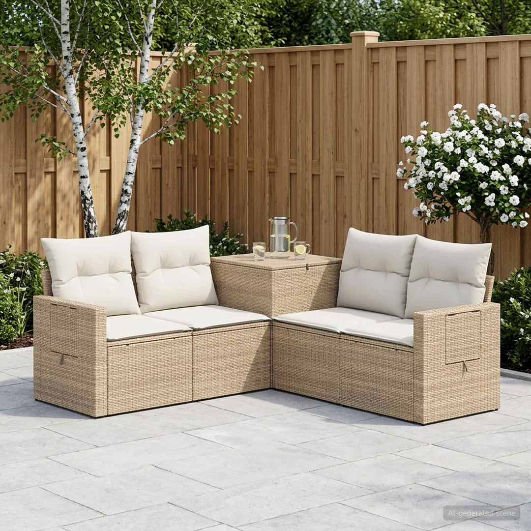 Sofa Sæt 5 stk. Beige og cremehvid Poly Rattan og Stål
