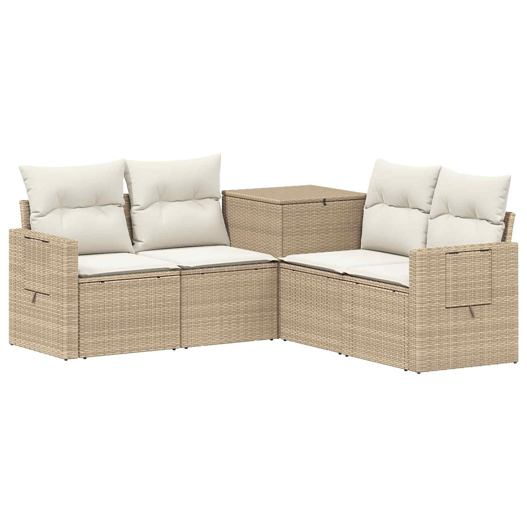 Sofa Sæt 5 stk. Beige og cremehvid Poly Rattan og Stål