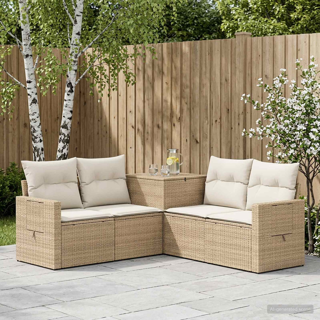 Sofa Sæt 5 stk. Beige og cremehvid Poly Rattan og Stål
