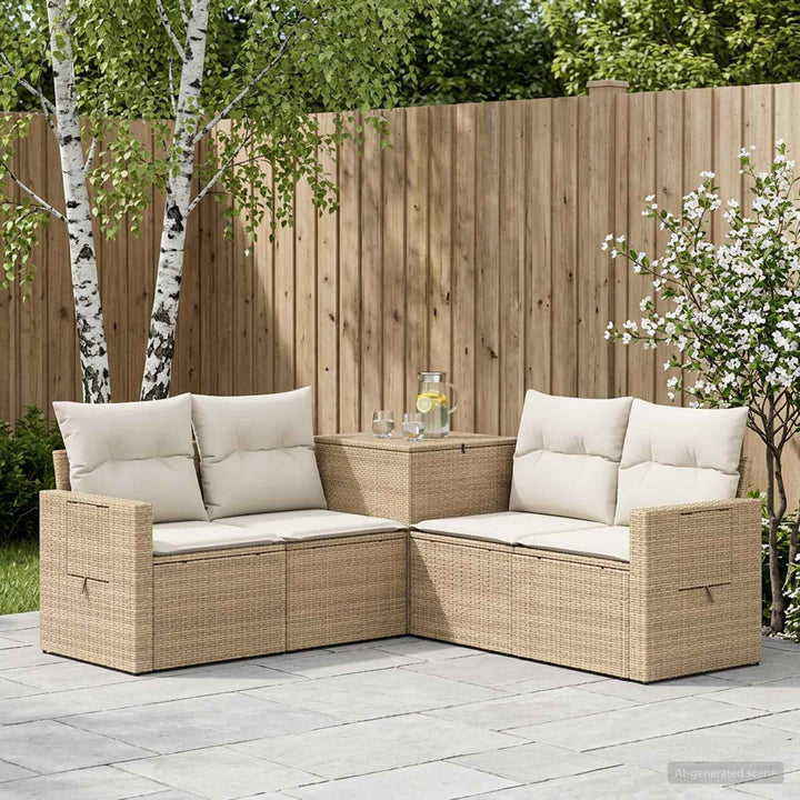 Sofa Sæt 5 stk. Beige og cremehvid Poly Rattan og Stål