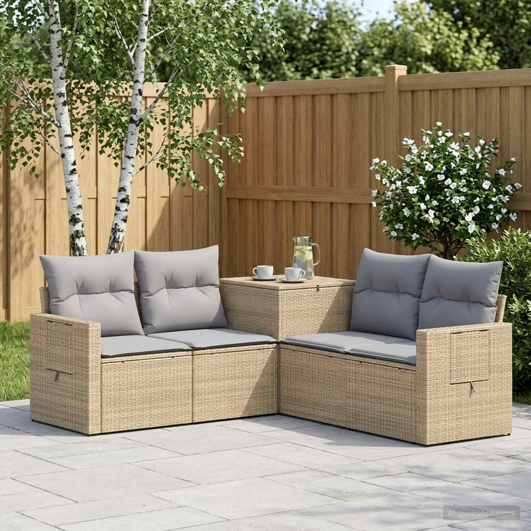 Sofa Sæt 5 stk. Beige og lys grå Poly Rattan og Stål