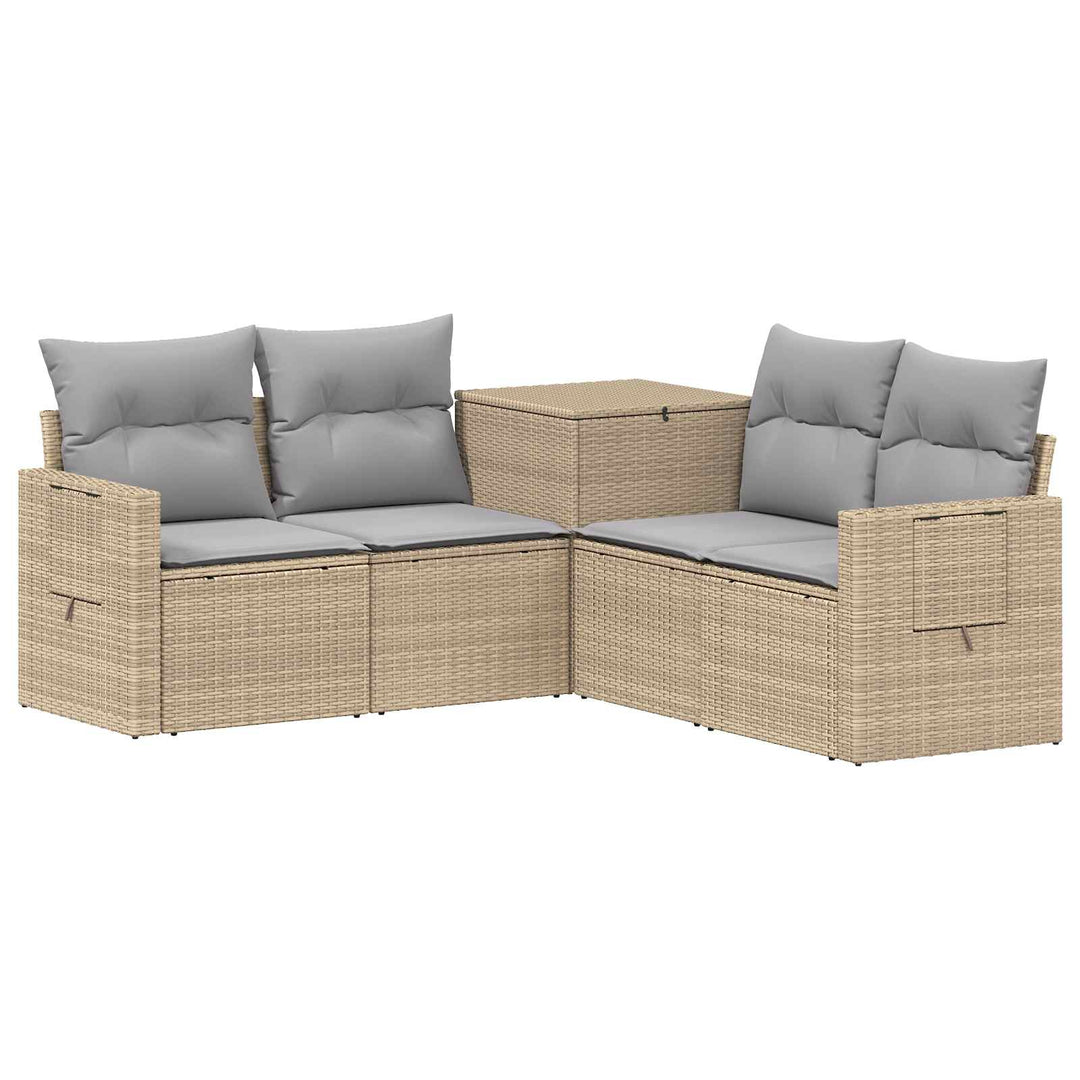 Sofa Sæt 5 stk. Beige og lys grå Poly Rattan og Stål