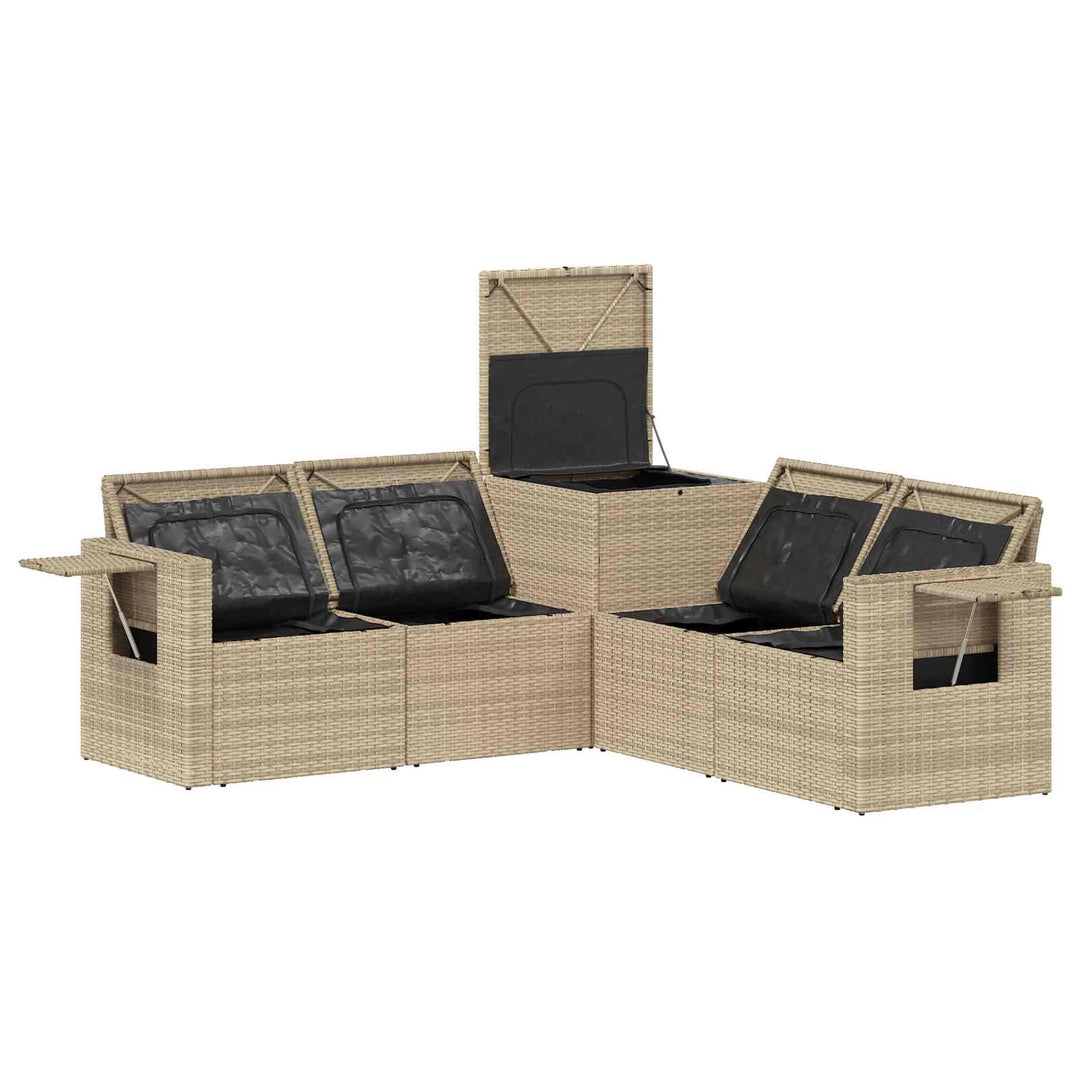 Sofa Sæt 5 stk. Beige og lys grå Poly Rattan og Stål