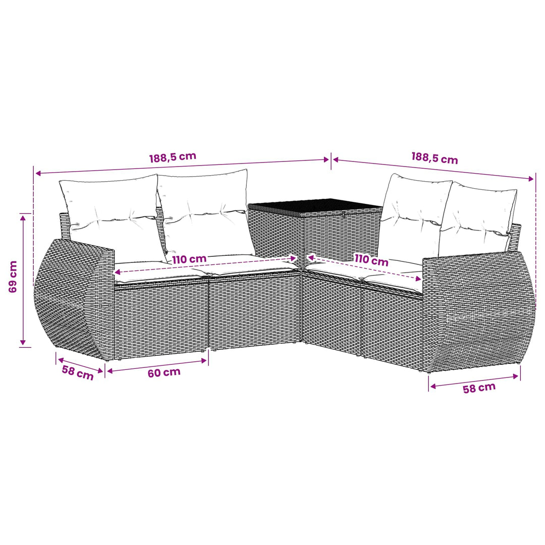 Sofa Sæt 5 stk. Sort Poly Rattan og Stål