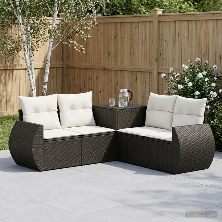 Sofa Sæt 5 stk. Sort og Cremehvid Poly Rattan og Stål