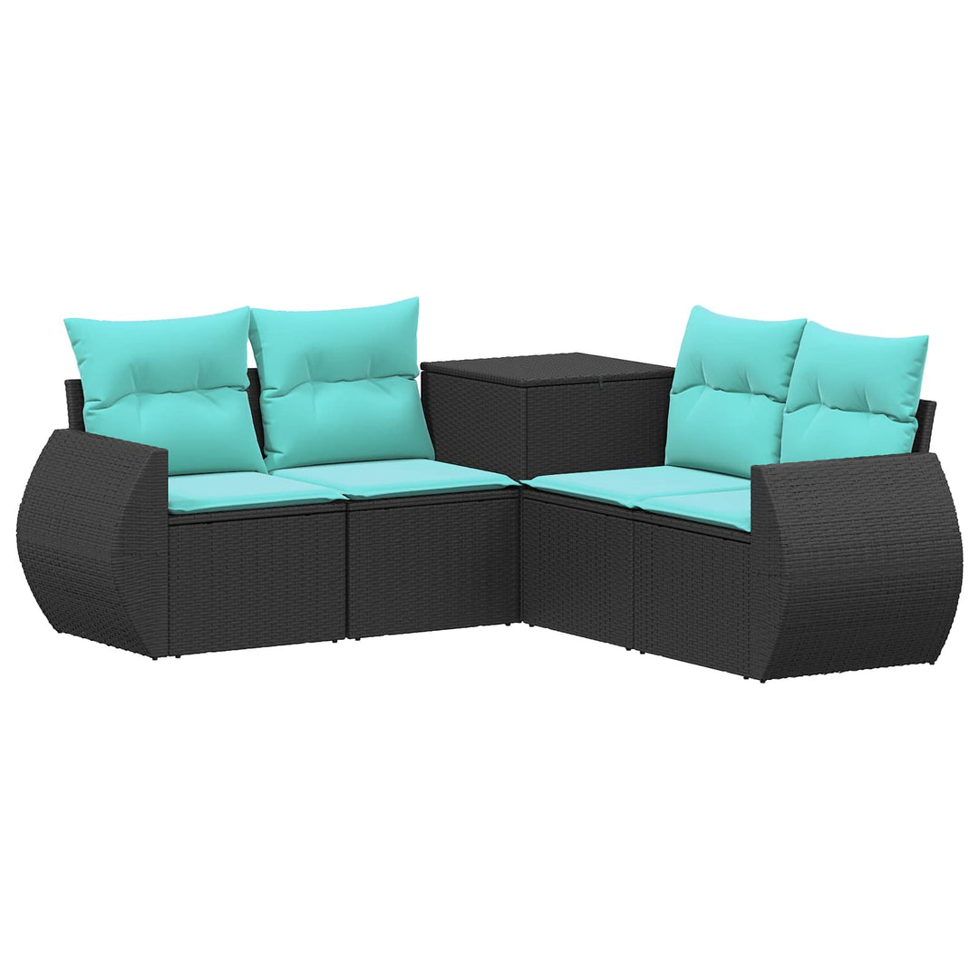 Sofa Sæt 5 stk. Sort og Blå Poly Rattan og Stål