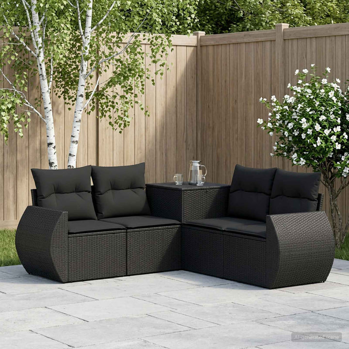 Sofa Sæt 5 stk. Sort Poly Rattan og Stål