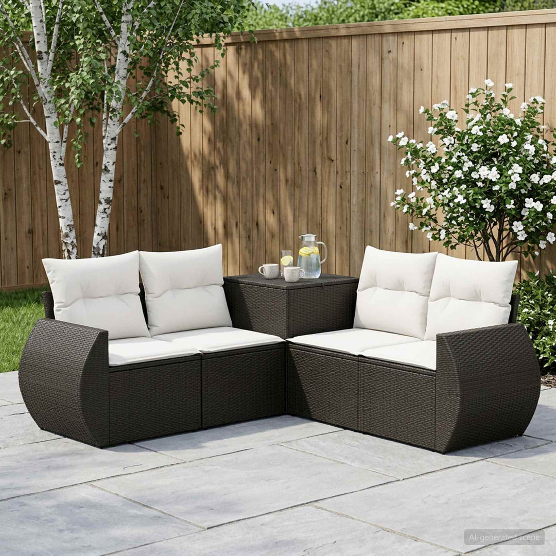 Sofa Sæt 5 stk. Sort og Cremehvid Poly Rattan og Stål