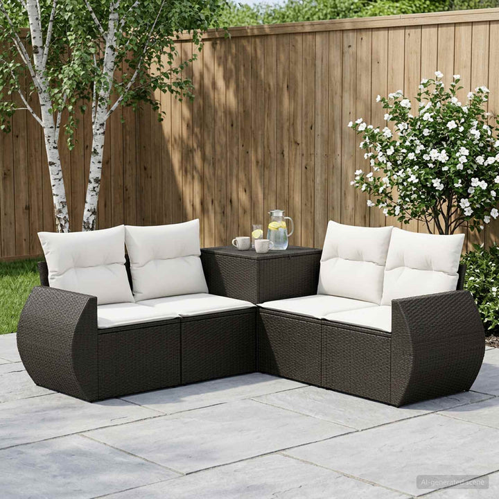 Sofa Sæt 5 stk. Sort og Cremehvid Poly Rattan og Stål