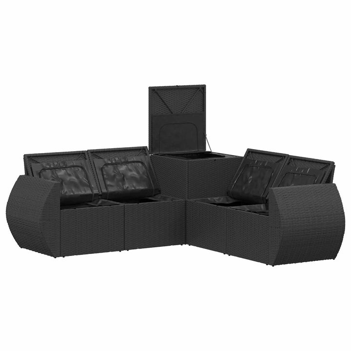 Sofa Sæt 5 stk. Sort og Blå Poly Rattan og Stål
