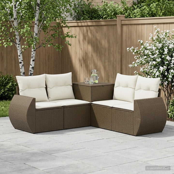 Sofa Sæt 5 stk. Brun og Creme Hvid Poly Rattan og Stål