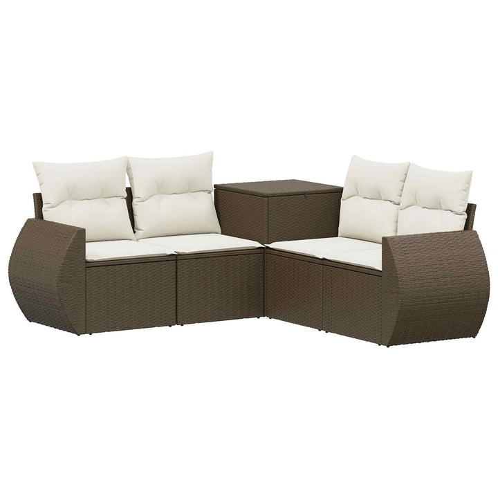 Sofa Sæt 5 stk. Brun og Creme Hvid Poly Rattan og Stål