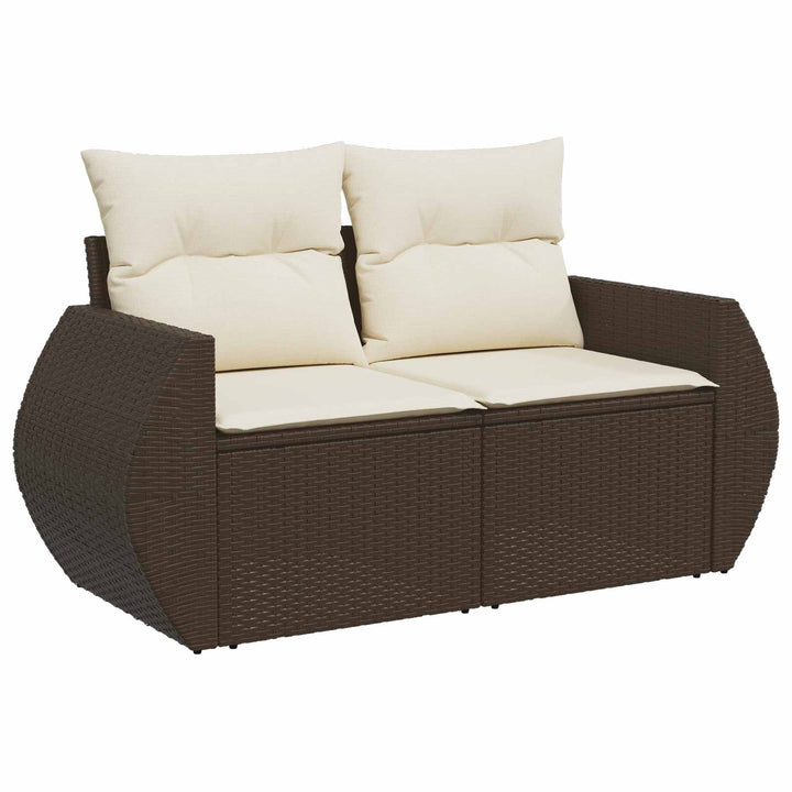 Sofa Sæt 5 stk. Brun og Creme Hvid Poly Rattan og Stål