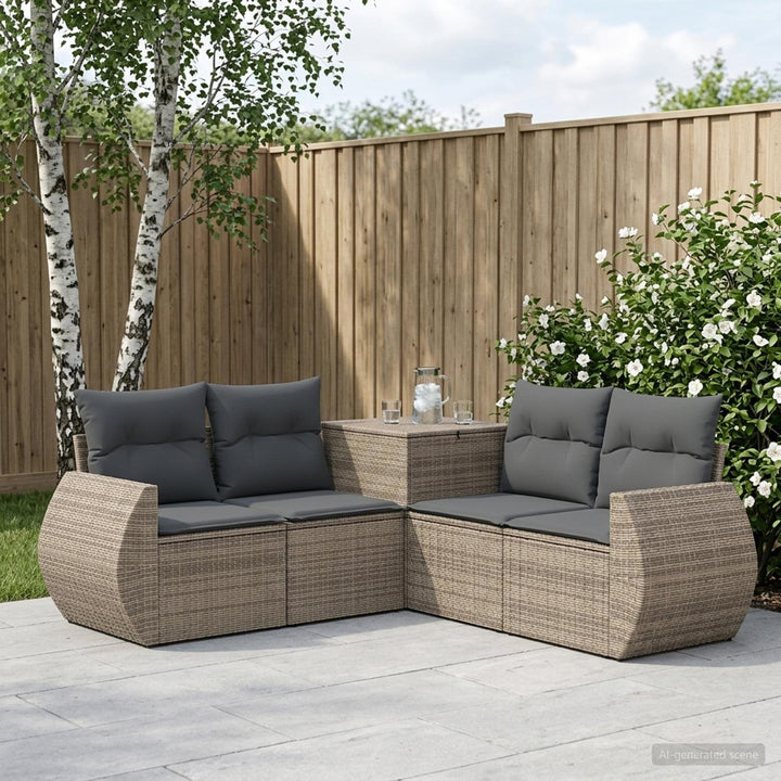 Sofa Sæt 5 stk. Grå og Mørkegrå Poly Rattan og Stål