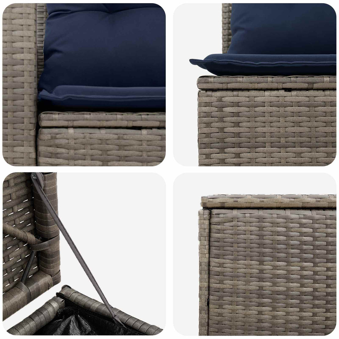 Sofa Sæt 5 stk. Grå og Marineblå Poly Rattan og Stål