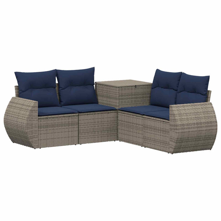 Sofa Sæt 5 stk. Grå og Marineblå Poly Rattan og Stål