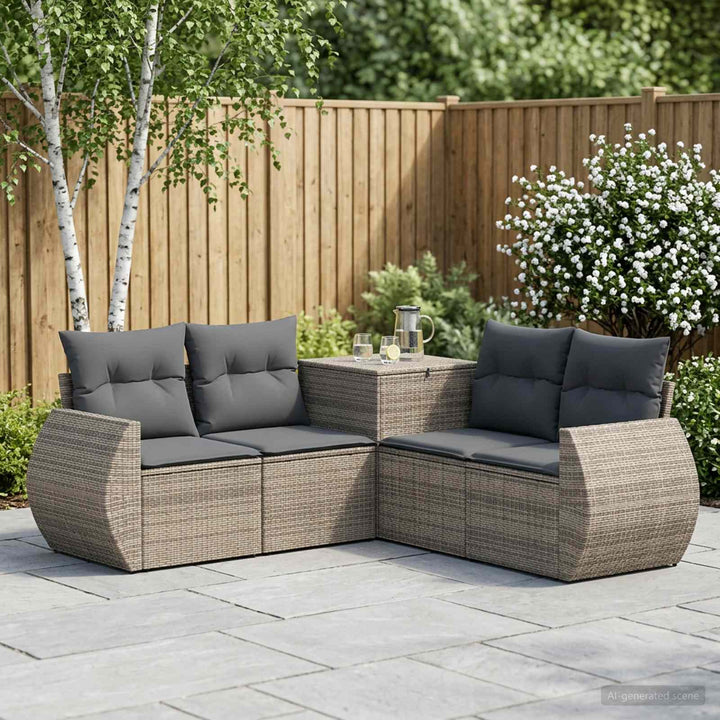 Sofa Sæt 5 stk. Grå og Mørkegrå Poly Rattan og Stål