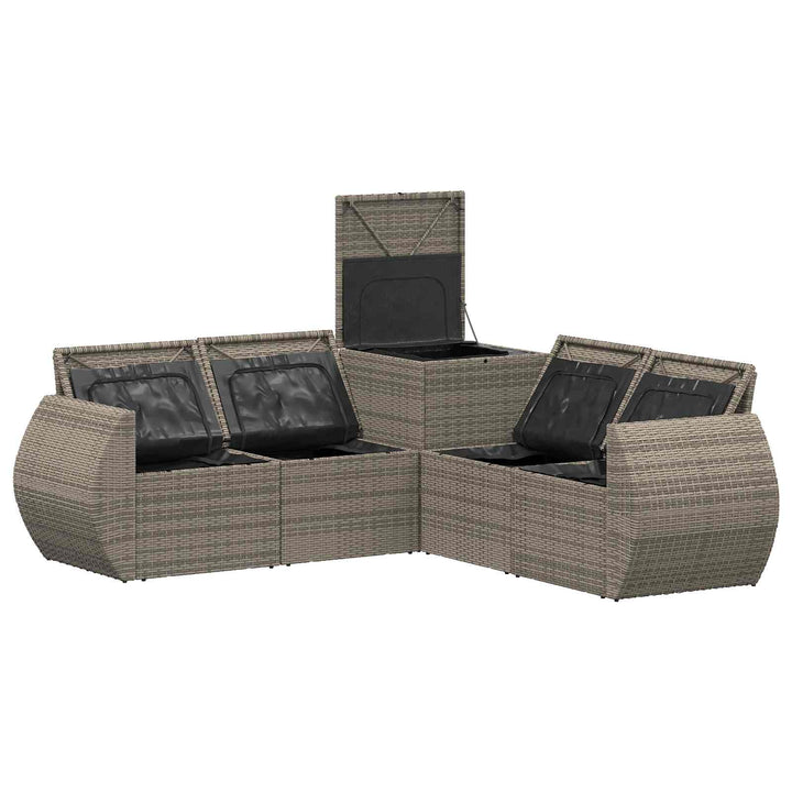 Sofa Sæt 5 stk. Grå og Marineblå Poly Rattan og Stål