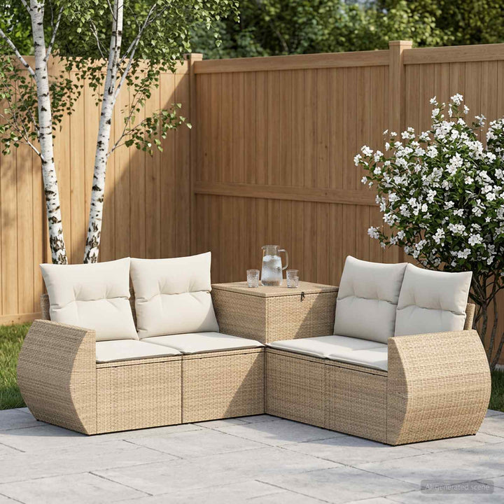 Sofa Sæt 5 stk. Beige og cremehvid Poly Rattan og Stål