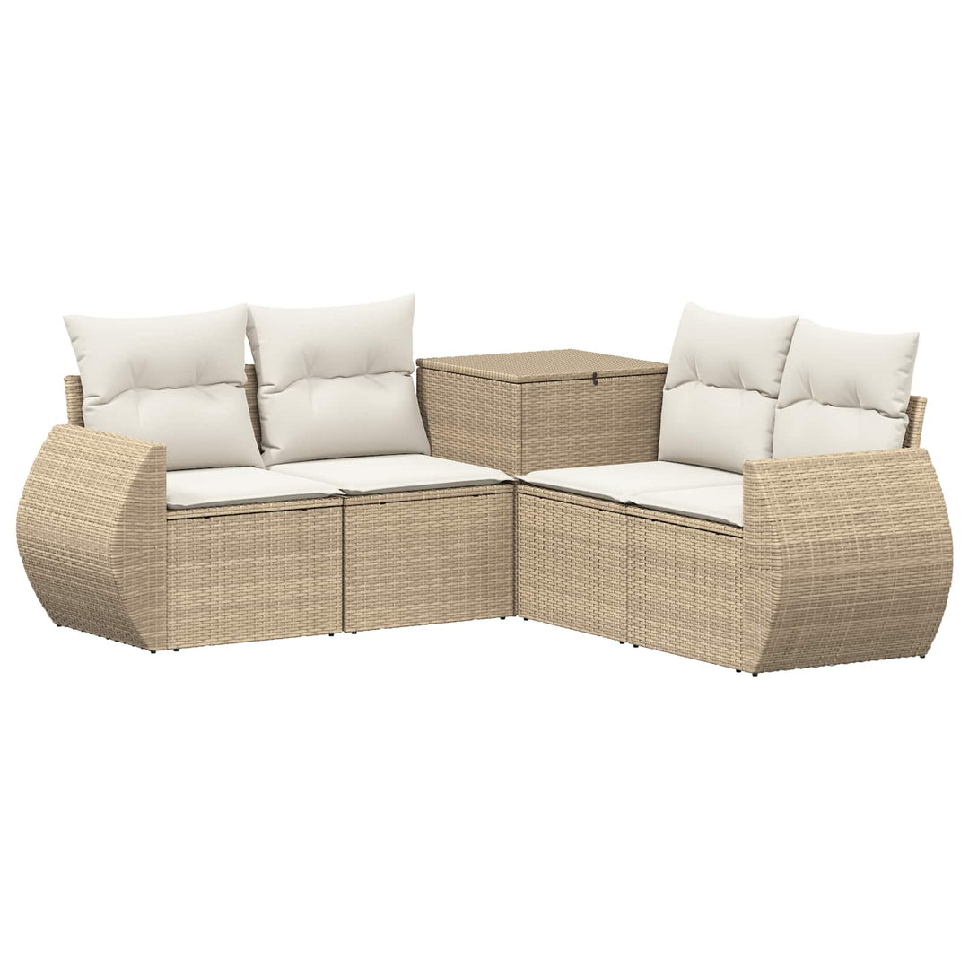 Sofa Sæt 5 stk. Beige og cremehvid Poly Rattan og Stål