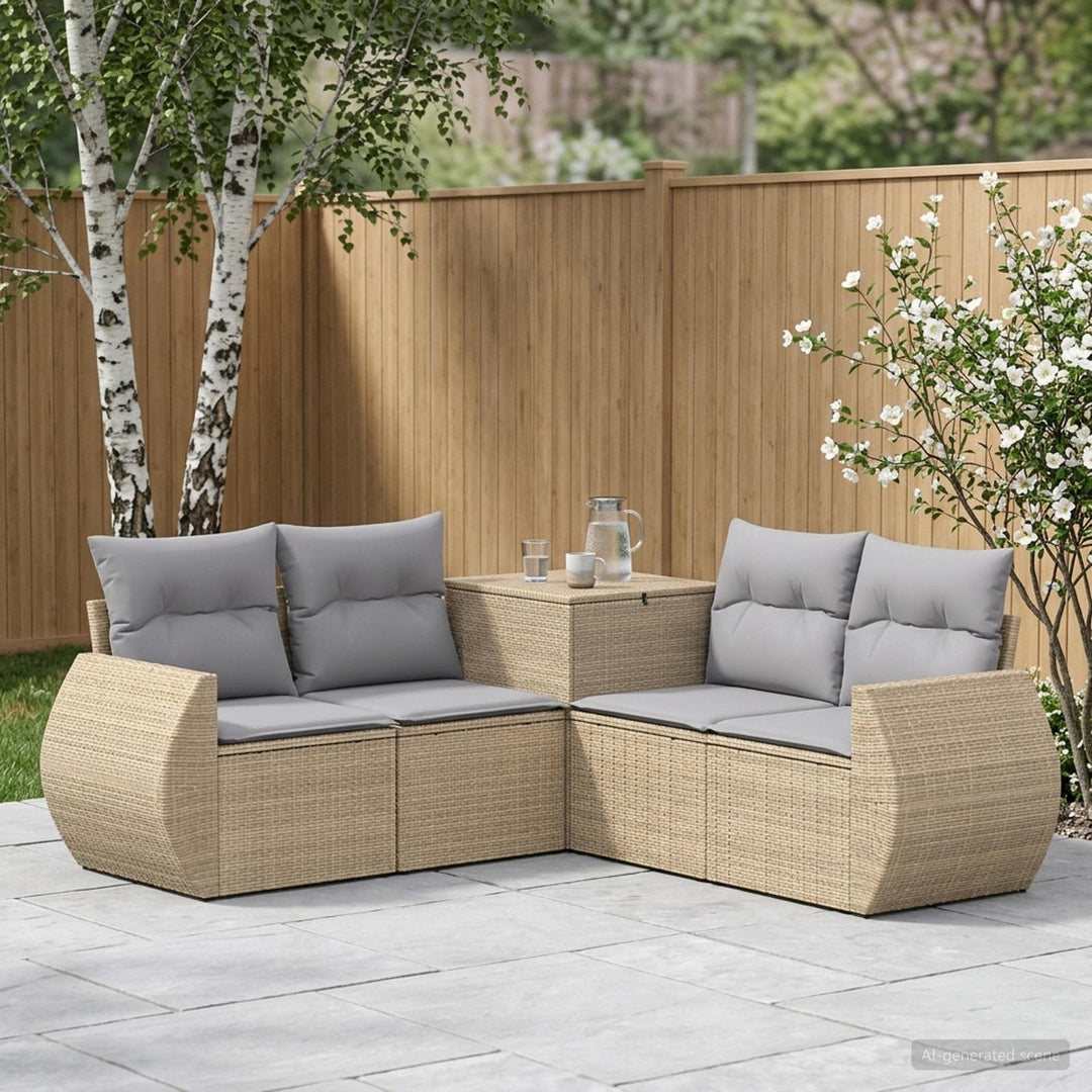 Sofa Sæt 5 stk. Beige og lys grå Poly Rattan og Stål