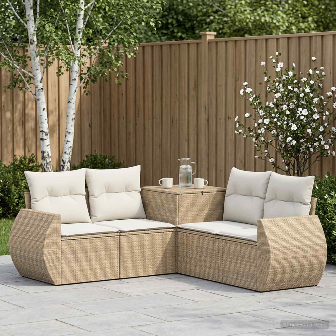 Sofa Sæt 5 stk. Beige og cremehvid Poly Rattan og Stål