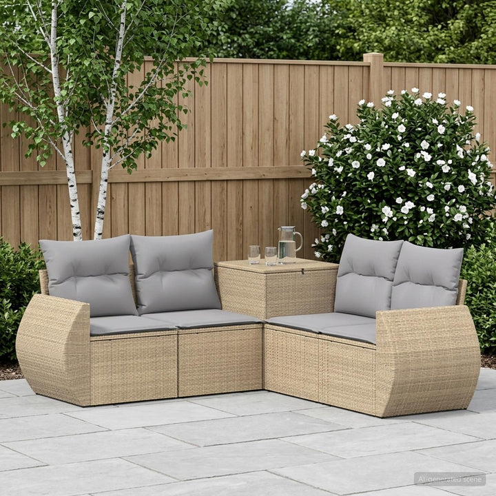 Sofa Sæt 5 stk. Beige og lys grå Poly Rattan og Stål