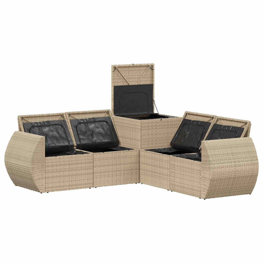 Sofa Sæt 5 stk. Beige og lys grå Poly Rattan og Stål