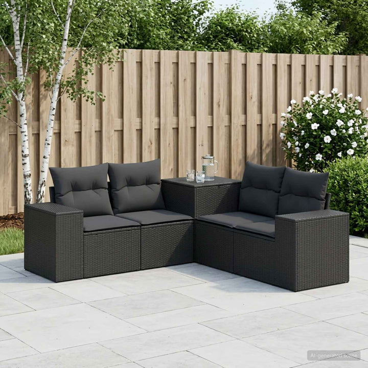 Sofa Sæt 5 stk. Sort Poly Rattan og Stål