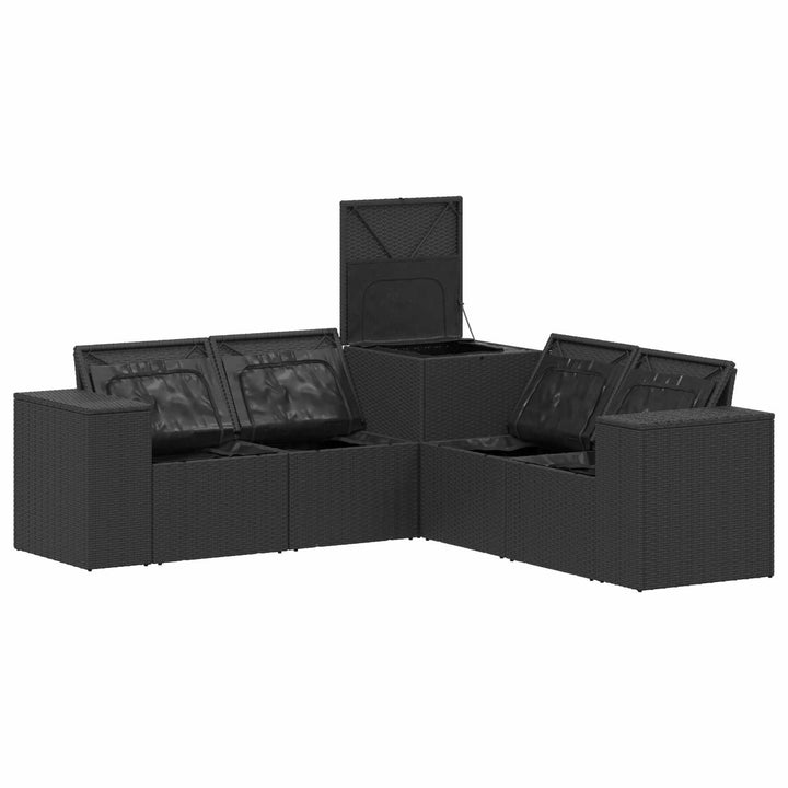 Sofa Sæt 5 stk. Sort Poly Rattan og Stål