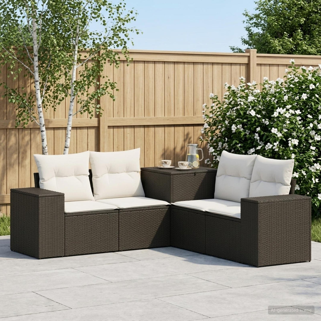Sofa Sæt 5 stk. Sort og Cremehvid Poly Rattan og Stål