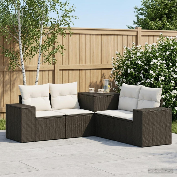 Sofa Sæt 5 stk. Sort og Cremehvid Poly Rattan og Stål