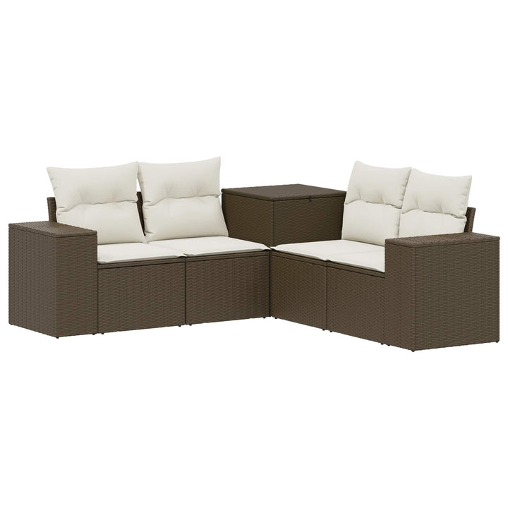 Sofa Sæt 5 stk. Brun og Creme Hvid Poly Rattan og Stål