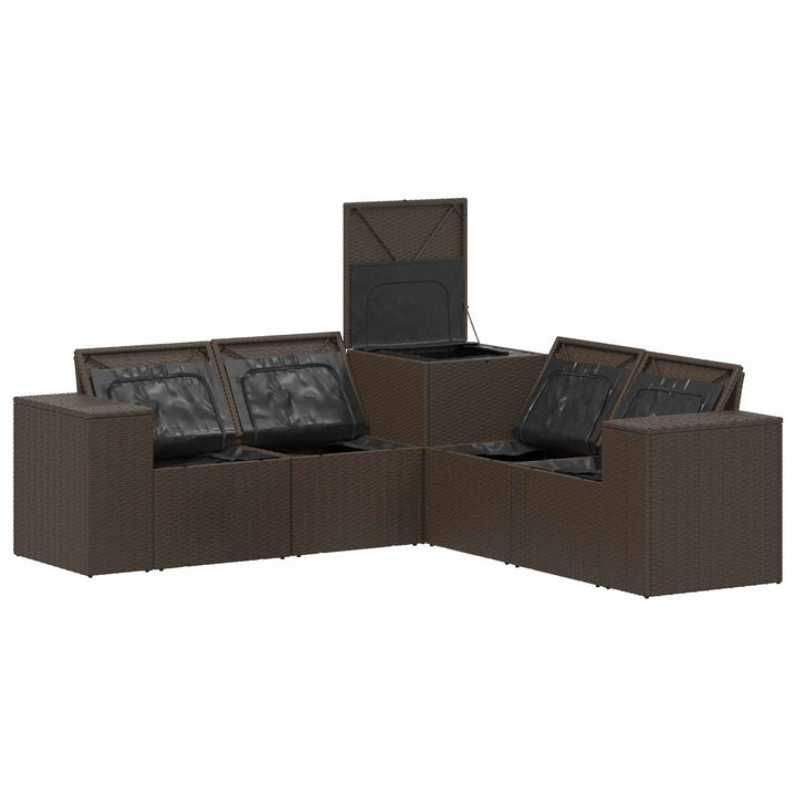 Sofa Sæt 5 stk. Brun og Creme Hvid Poly Rattan og Stål