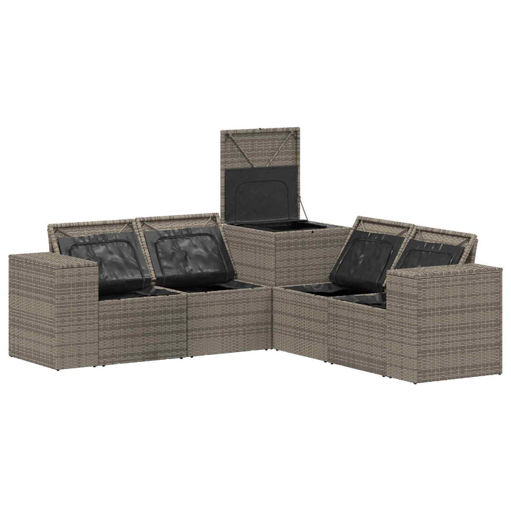 Sofa Sæt 5 stk. Grå og Mørkegrå Poly Rattan og Stål